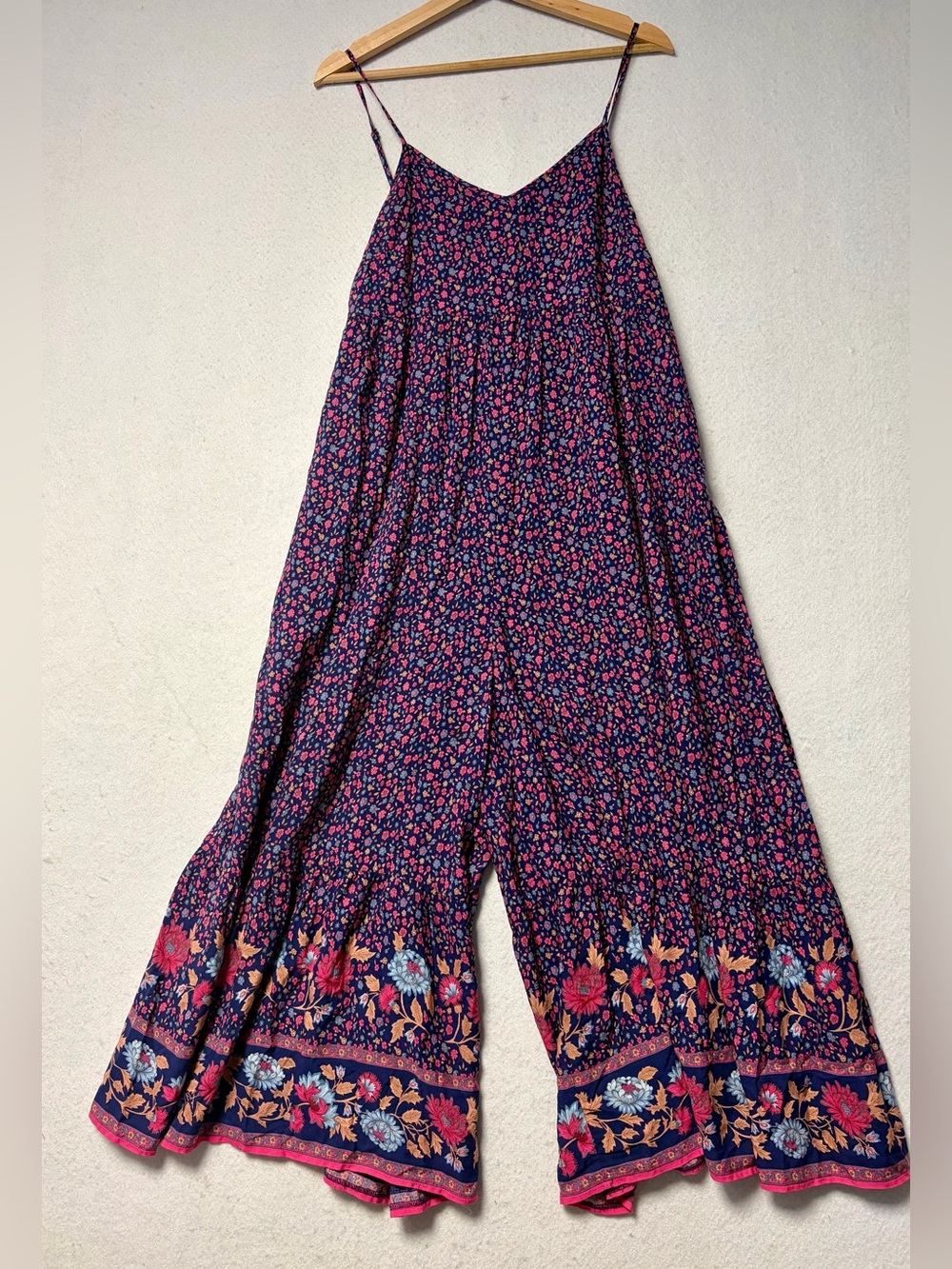 Natural Life Sedona Jumpsuit Small Navy Pink Floral Boho Wide Leg Pockets Earthy - Picture 2 of 9